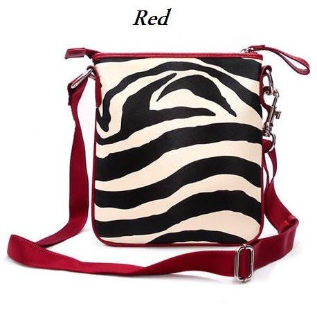 Zebra Print Messsenger Style Handbag Purse, Red (120-1891)