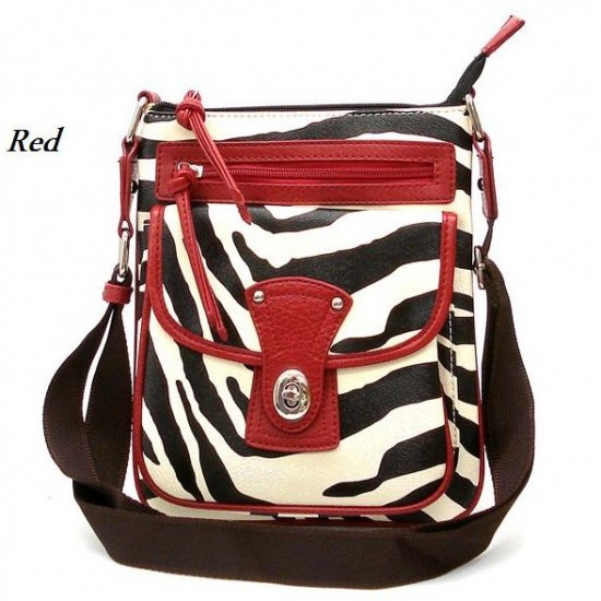 Zebra Print Messsenger Style Handbag Purse, Red (120-1167)