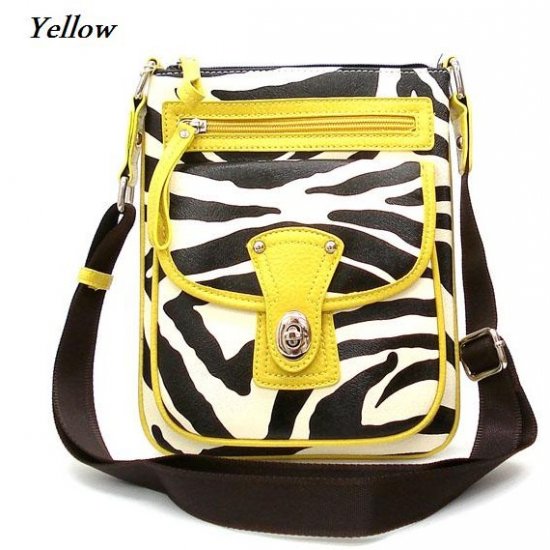 Zebra Print Messsenger Style Handbag Purse, Yellow (120-1167)
