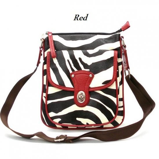 Zebra Print Messsenger Style Handbag Purse, Red (120-1166)