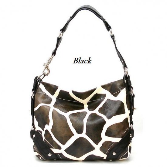 Giraffe Print Women's Carly Handbag Purse, Black (122-5029)