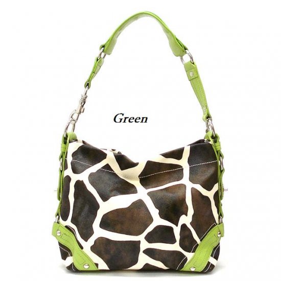 Giraffe Print Women's Carly Handbag Purse, Green (122-5029)