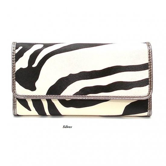 Zebra Print Women's Tri Fold Checkbook Wallet, Silver (120AW107)