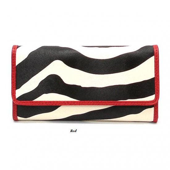 Zebra Print Women's Tri Fold Checkbook Wallet, Red (120AW107)
