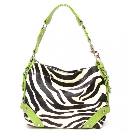Zebra Print Women's Carly Handbag Purse, Green (120-5029)