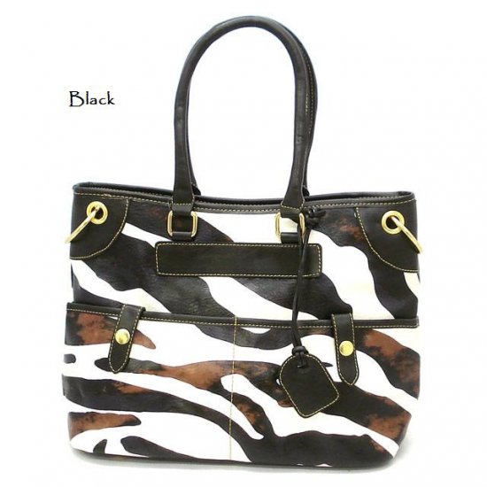 Zebra Print Women's Tote Handbag Purse, Black (DN785)