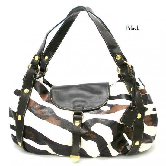 Zebra Print Women's Satchel Handbag Purse, Black (DN710)