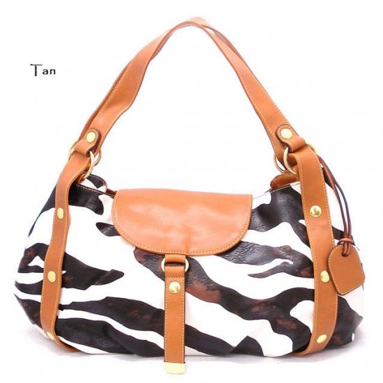 Zebra Print Women's Satchel Handbag Purse, Tan (DN710)