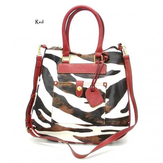 Zebra Print Tear Drop Hobo Handbag Purse, Red (DN788)