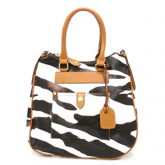 Zebra Print Tear Drop Hobo Handbag Purse, Tan (DN788)