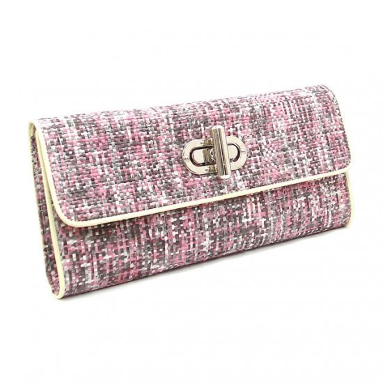 UE Clair Jute Fabric Clutch Handbag, Pink