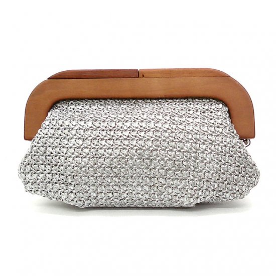 Adalene Jute Fabric Clutch Handbag, Silver