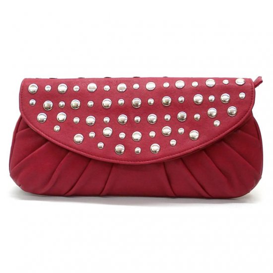 Marvelle Studded Clutch Handbag, Berry