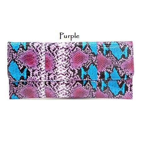 Faux Snake Leather Evening Clutch Bag, Purple