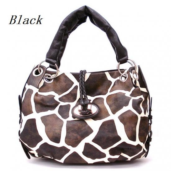 Giraffe Print Women's Tote Handbag Purse, Black (122-1942)