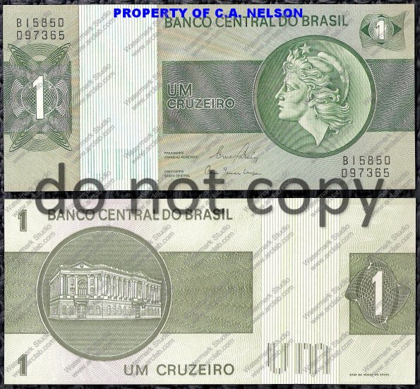 Brazil 1 Cruzerio Foreign Paper Money