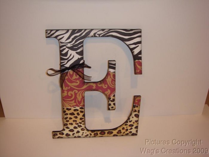 WOODEN LETTER(s) E CAN BE CUSTOMIZED--ZEBRA/LEOPARD/RED