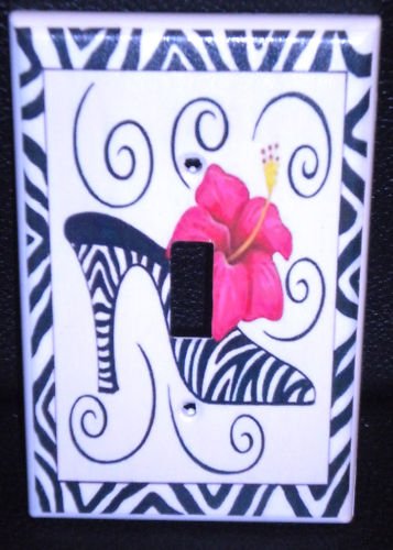 ZEBRA HIGH HEEL Hot PINK Flower LIGHT SWITCH COVER