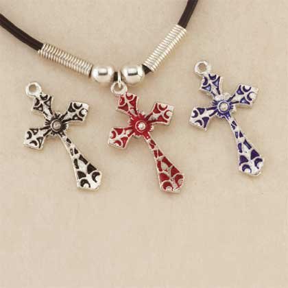 Black Cord Cross Necklace (Item # 29334)