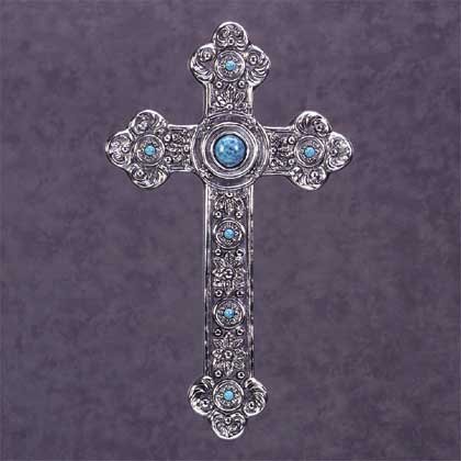 Turquoise and Silver Finish Cross (Item # 34238)