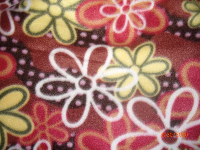 Homemade Fleece Tie Baby Blanket- Flowers- (28 x 25.5)