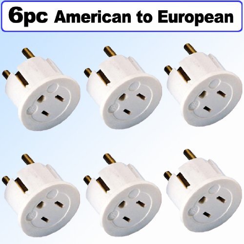 American to European Schuko Outlet Plug Adapter 6 Pack