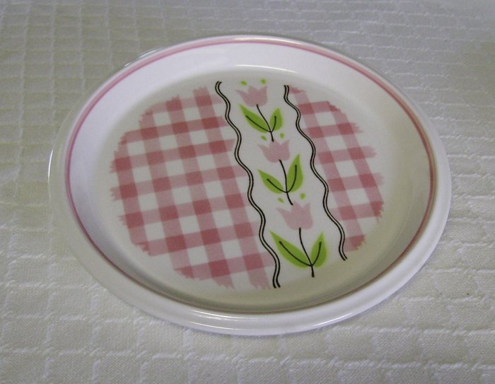 Mikasa, Country Gingham, Cotton Candy, Pink, Salad or Dessert Plate, Vintage, 4 available