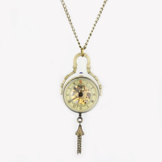 New Retro Crystal Ball Necklace Pendant Watch Bronze Color