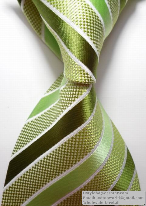 Green yellow Stripe Silk Classic Woven Man Tie Necktie