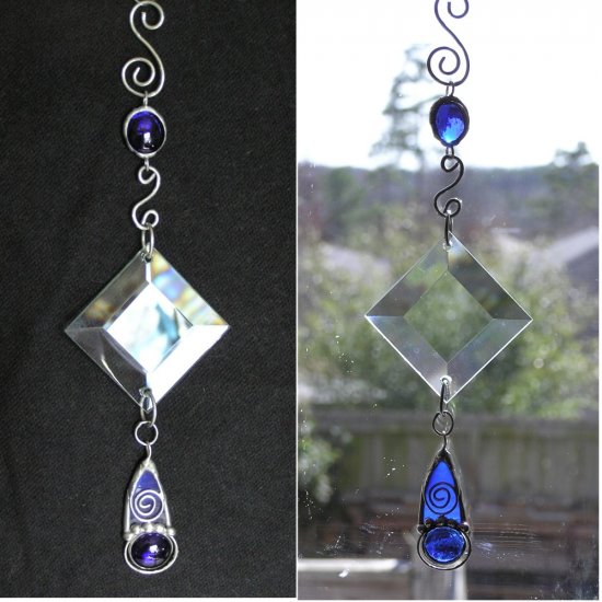Suncatcher Sapphire Blue Gem Pendant and Bevel