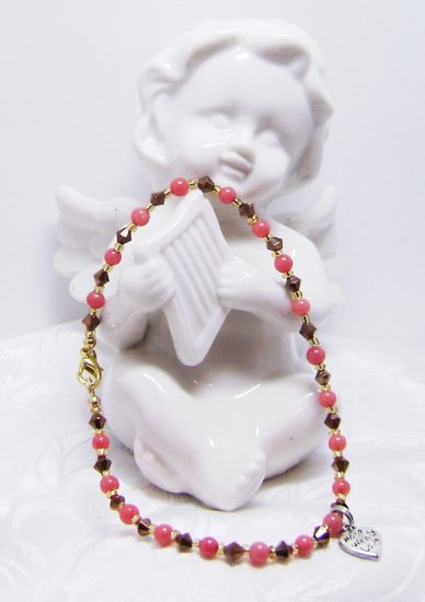 Pink Coral Copper Heart Anklet