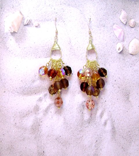 Gold Amber Bronze Lights Waterfall Earrings