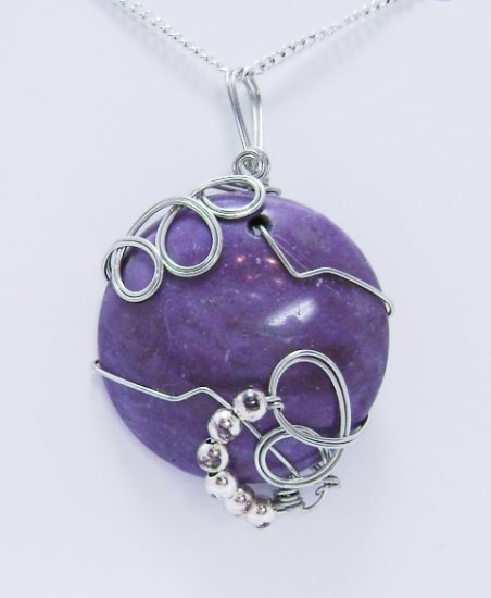 Wire-Wrapped Dyed Plum Kiwi Jasper Gemstone Pendant