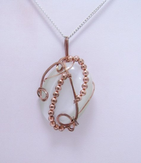 Wire-Wrapped White Cat's Eye Cabochon Pendant