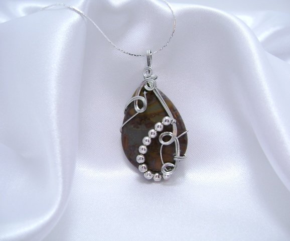 Wire-Wrapped Picasso Jasper Gemstone Pendant
