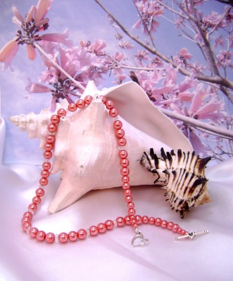 Coral Pearl and Crystal Single-Strand Necklace