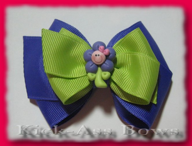Customizable 3.5 inch Purple Daisy Double Classic Bow ... YOU pick ribbon colors