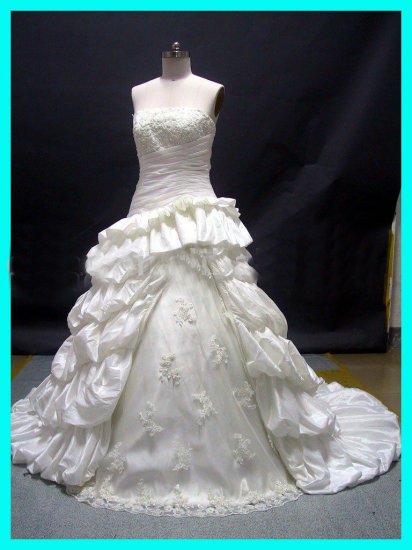 A-Line Strapless Taffeta&Tull any-size Wedding Gown(RD026)