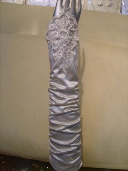 Fingerless Satin Lace Beading Bridal Wedding Gloves (ST0011)