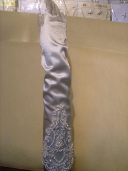 Satin Lace Beaed Bridal Wedding Gloves(ST0009)