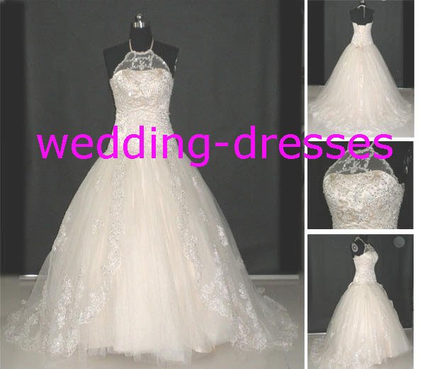 Sexy A-Line Beaded Halter Real Wedding Dress / Sample Picture Of Factory(WD579