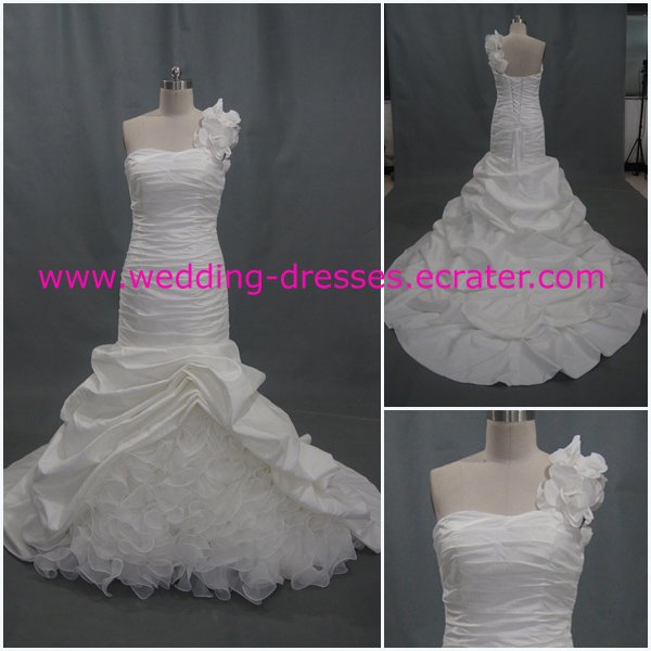 Hot Sales One Shoulder Hand Flowers Custom-Made Mermaid Real Picture Wedding Dress 2012(WD917)
