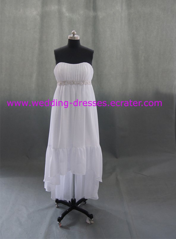 Elegant Strapless Chffion Short Front Long Back Real Picture Wedding Dress/Bridal Gown