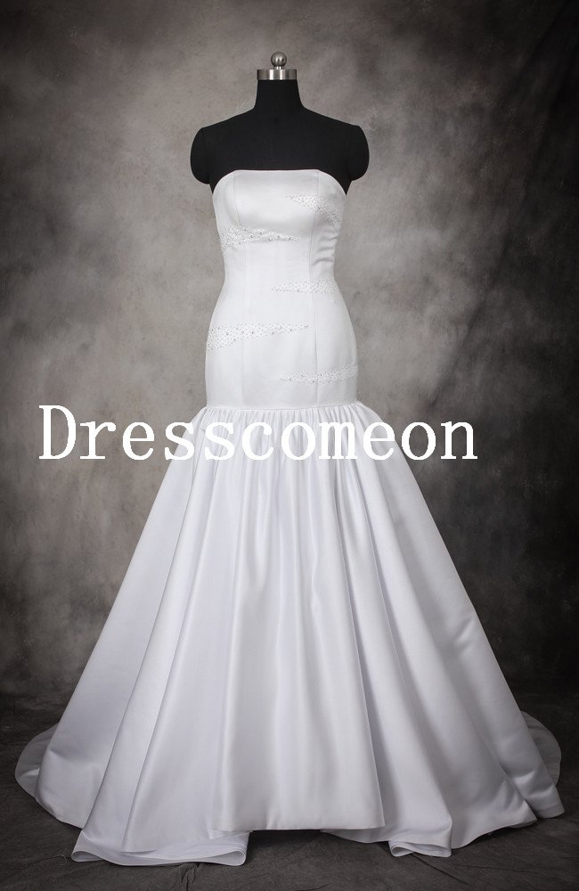 White Chapel Train Beading Mermaid Wedding Dress(MD014)