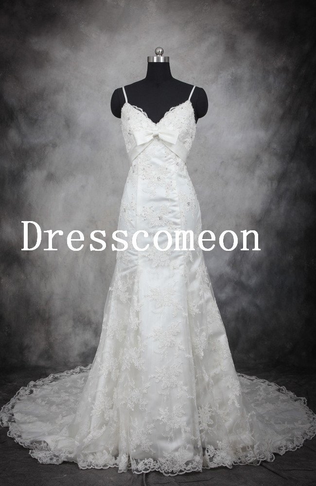A-line Empire Beading Applique Princess Lace Wedding Dress (MD022)