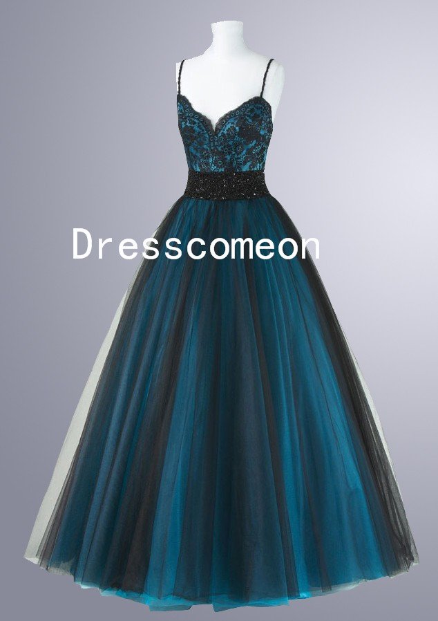 Charming Spaghetti Straps Beading Floor Length Tulle 2014 Prom Dresses(MD029)
