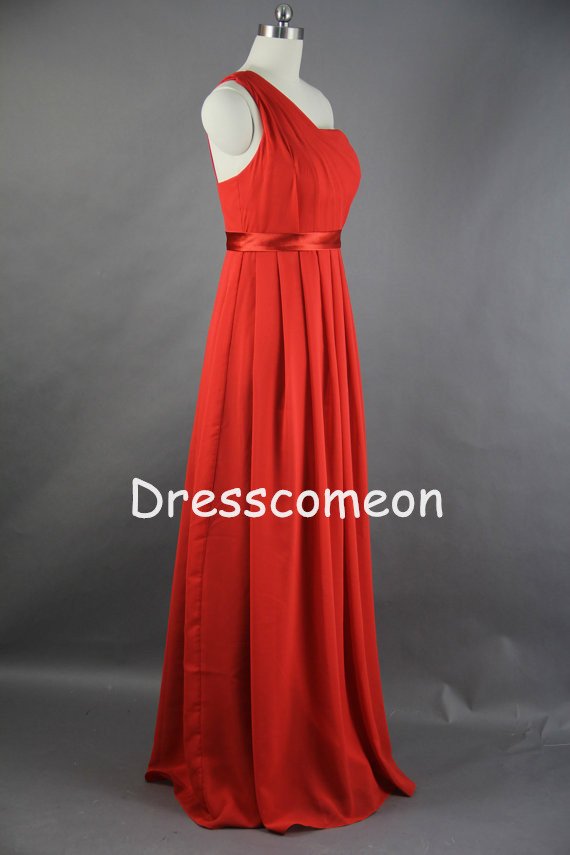 A-line One Shoulder Long Chiffon Bridesmaid Dress 2014(BDMD001)