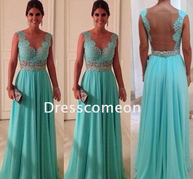 Stunning A-line Straps Sleeveless Lace and Beading Floor Length Chiffon Prom Dress(PD002))