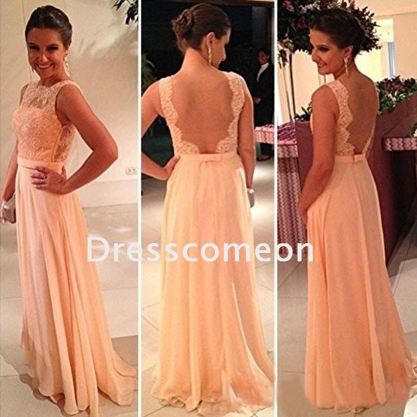Sexy Sheath Bateau Sleeveless Floor Length Lace and Chiffon Prom Dress(PD004)