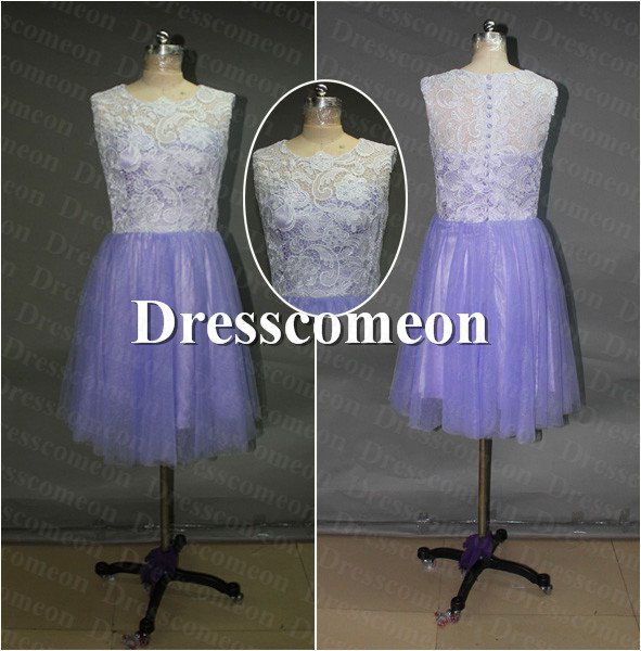 Custom Made Prom Dress, Knee-length Prom Dress, Lace Bridesmaid Dress,Evening Dress